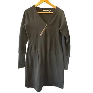 Athleta | Black Wool-Blend V-Neck Dress w/Diagonal Zipper | Size Medium